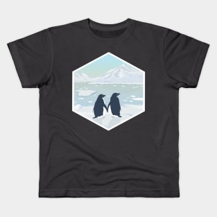 couple penguin in snowy mountain Kids T-Shirt